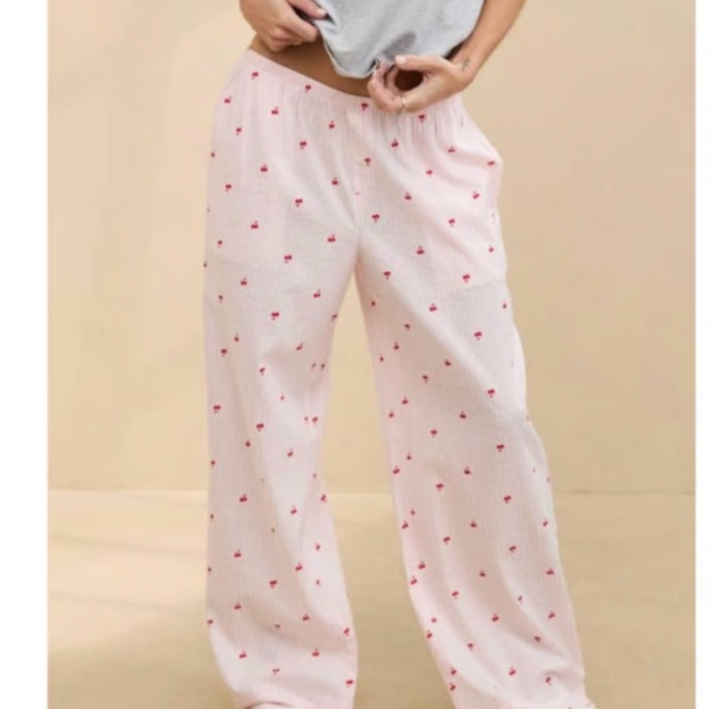 Aerie Pink Pajama Pants with Cherry Print